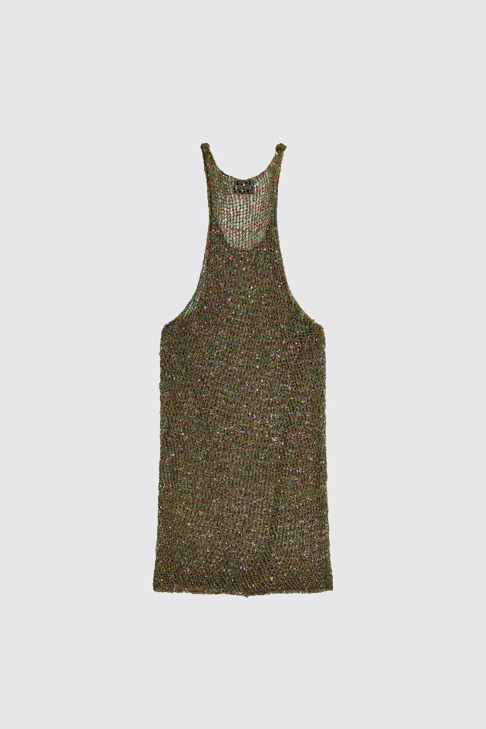 Laneus Lanues canotta in mesh military green con mini paillettes multicolor Vendite Flash