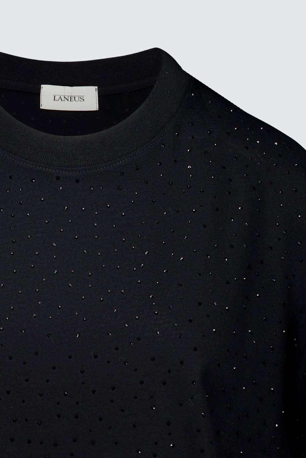 Laneus Laneus mini abito drappeggiato black con strass Promozione