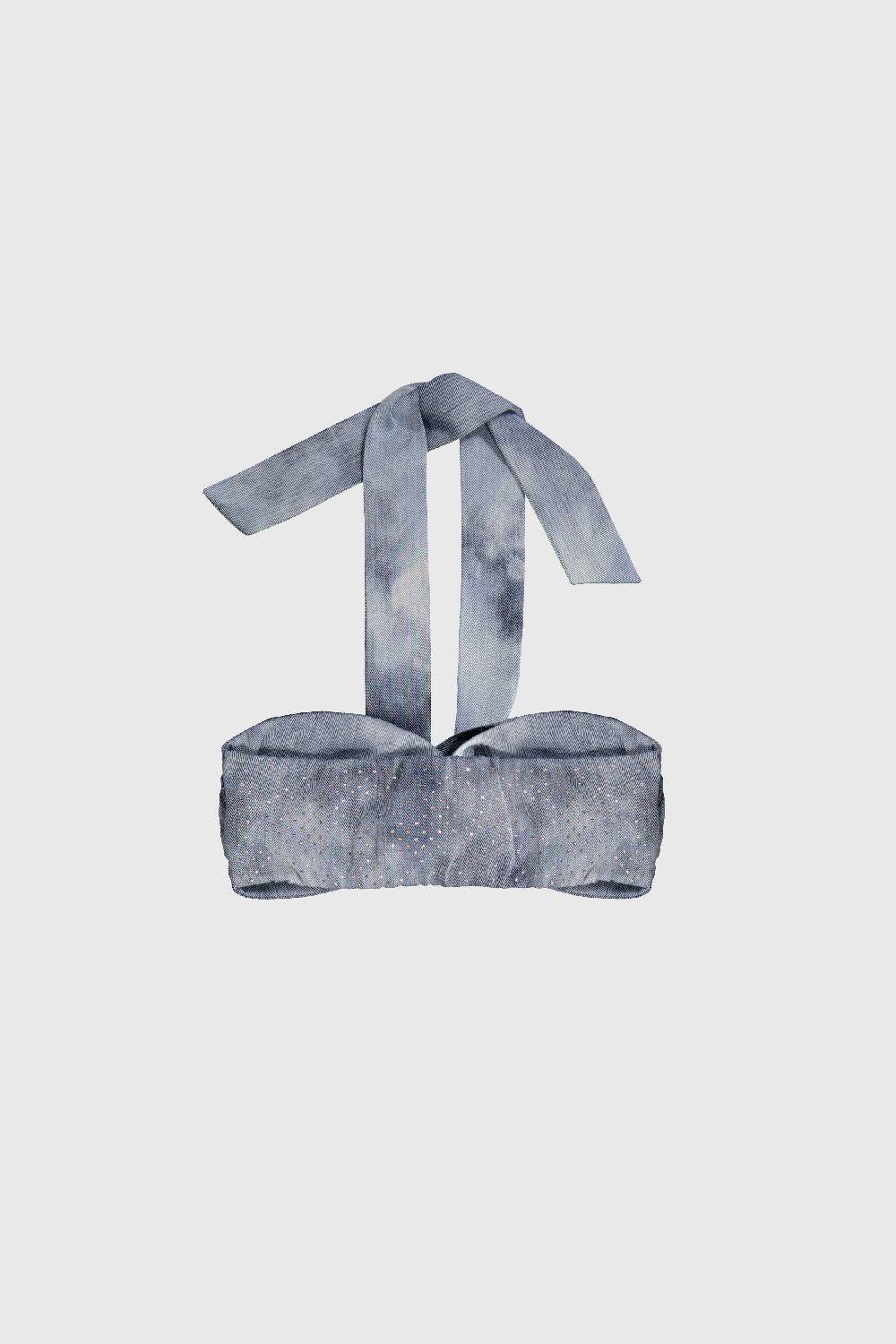 Laneus Laneus top in denim effetto washed con strass Acquista Ora