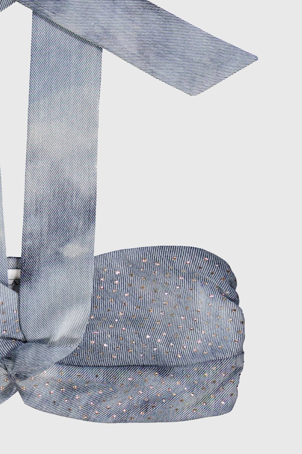 Laneus Laneus top in denim effetto washed con strass Acquista Ora