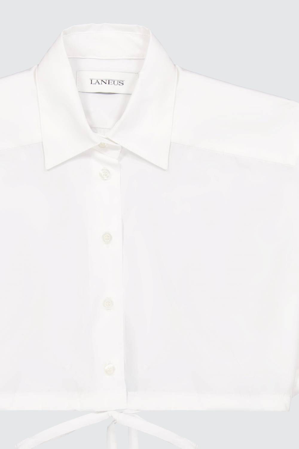 Laneus Laneus camicia cropped white con bottoni logati e coulisse regolabile Shopping Online