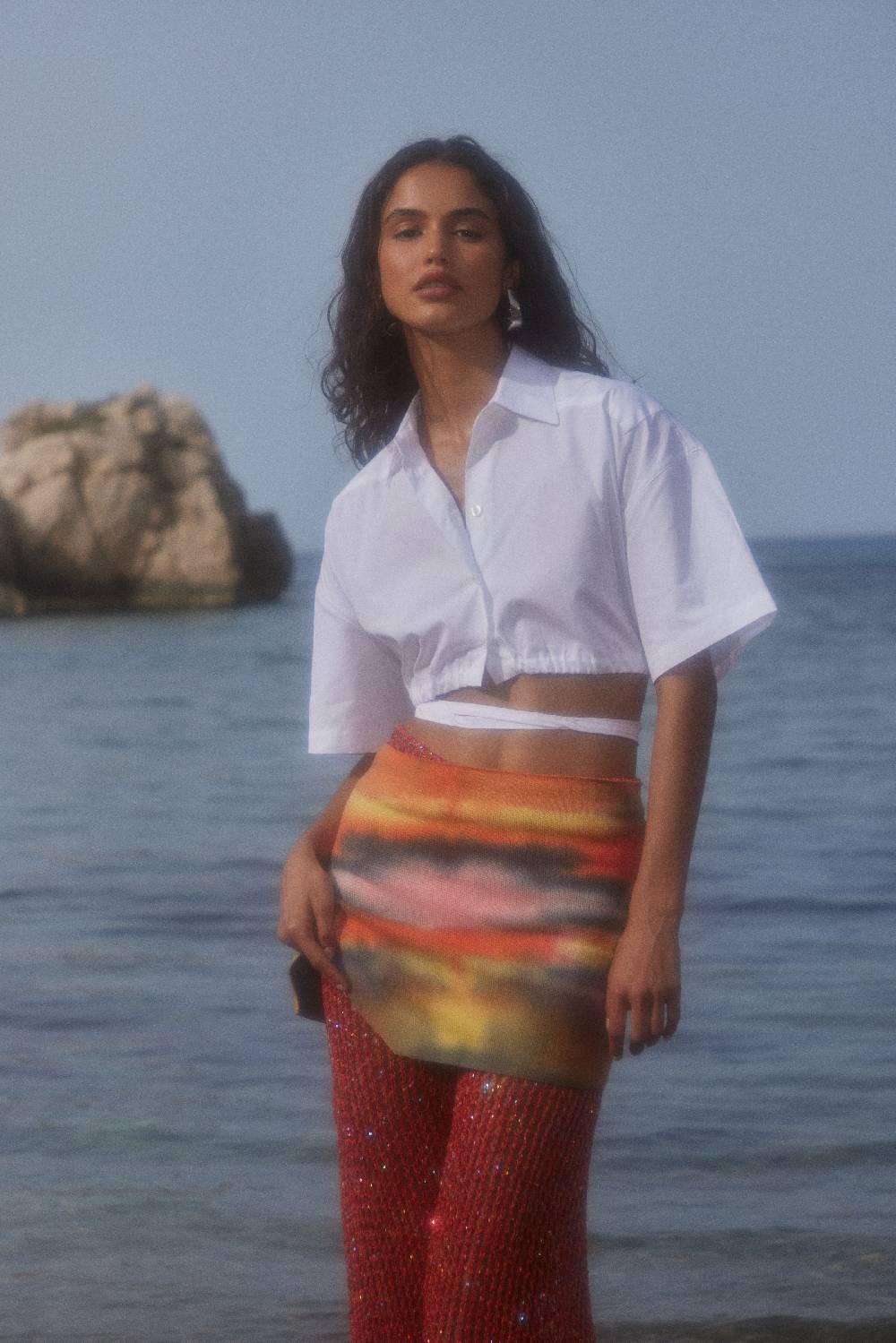 Laneus Laneus camicia cropped white con bottoni logati e coulisse regolabile Shopping Online