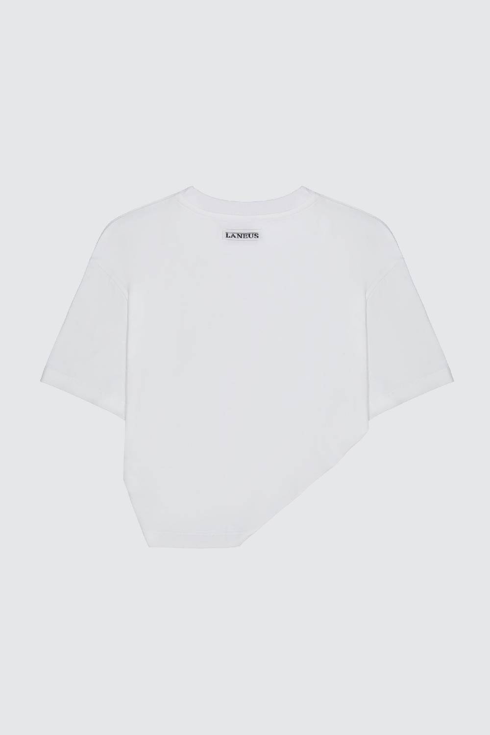 Laneus Laneus t-shirt white classic cropped con drappeggio sul davanti Prezzo Ridotto