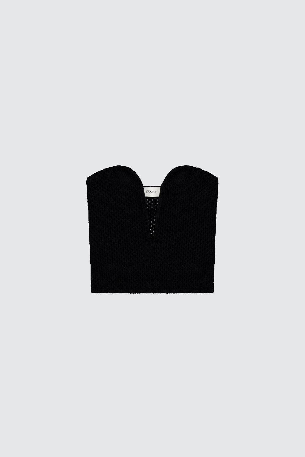 Laneus Laneus top black in mesh con scollo a cuore