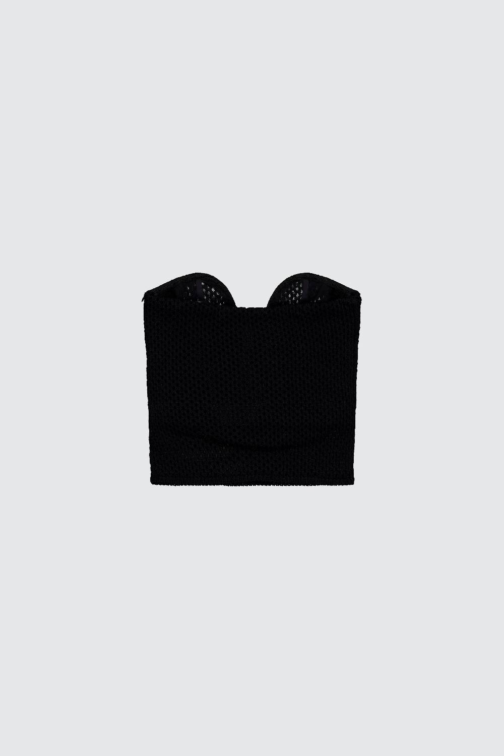 Laneus Laneus top black in mesh con scollo a cuore Novità