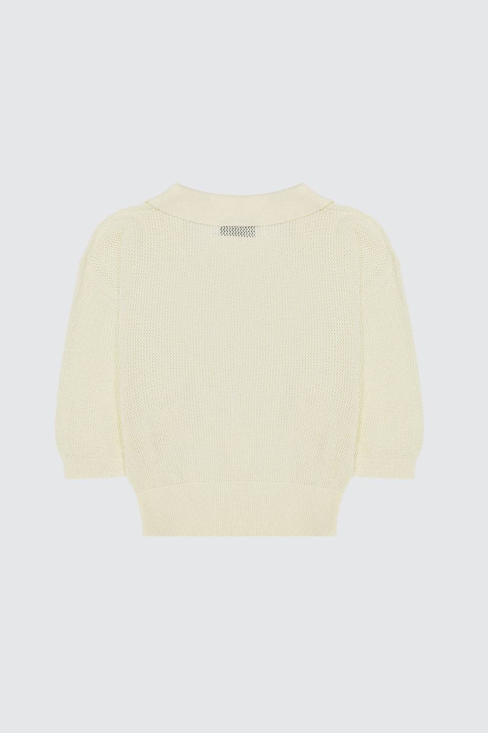 Laneus Laneus polo cream cropped in mesh con scollo a V In Vendita