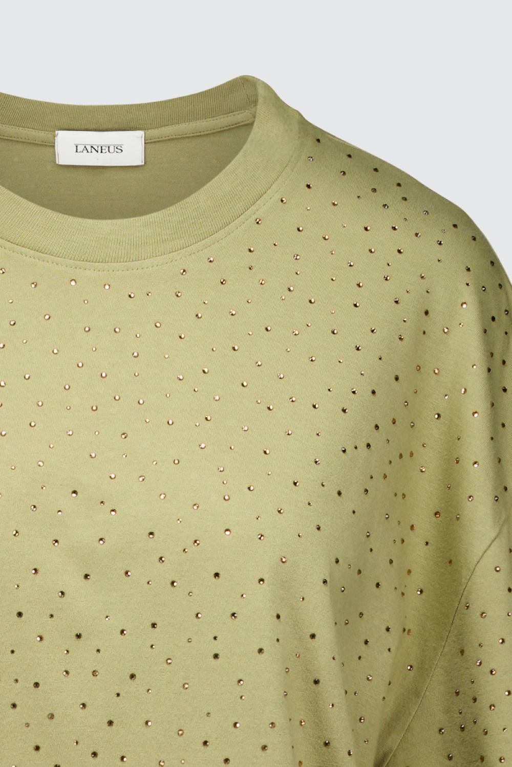 Laneus Laneus mini abito drappeggiato khaki con strass Hotsell