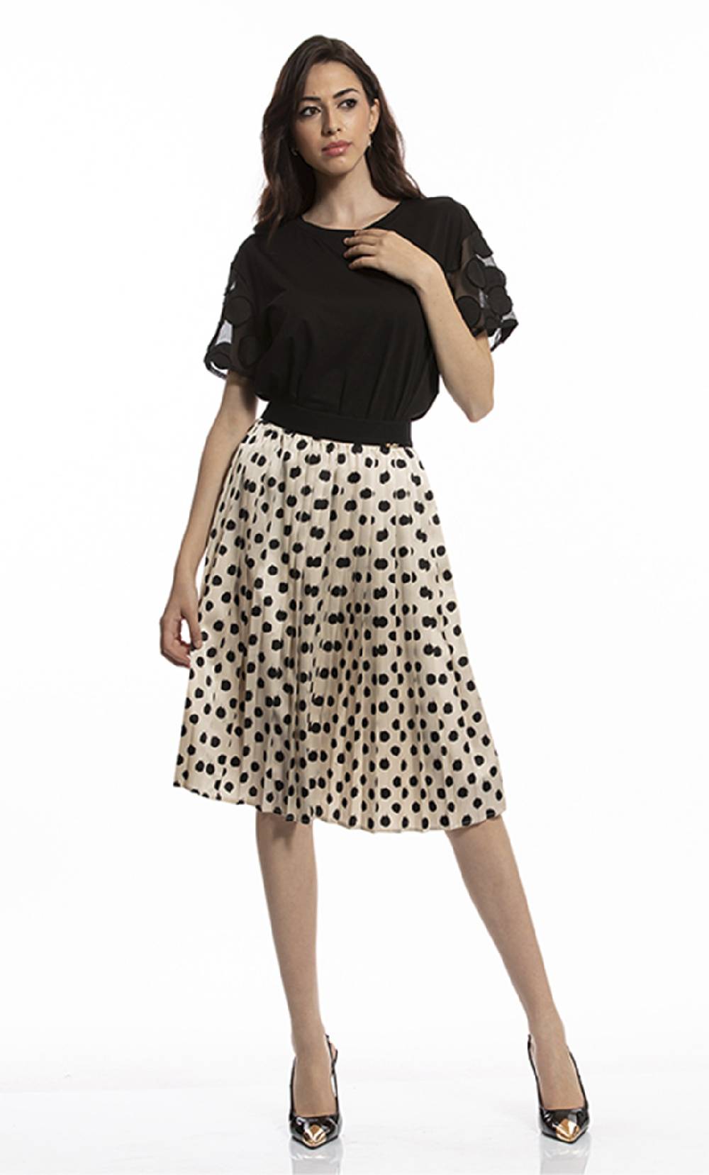 Koralline T-SHIRT CON MANICHE IN TESSUTO POIS Vendita