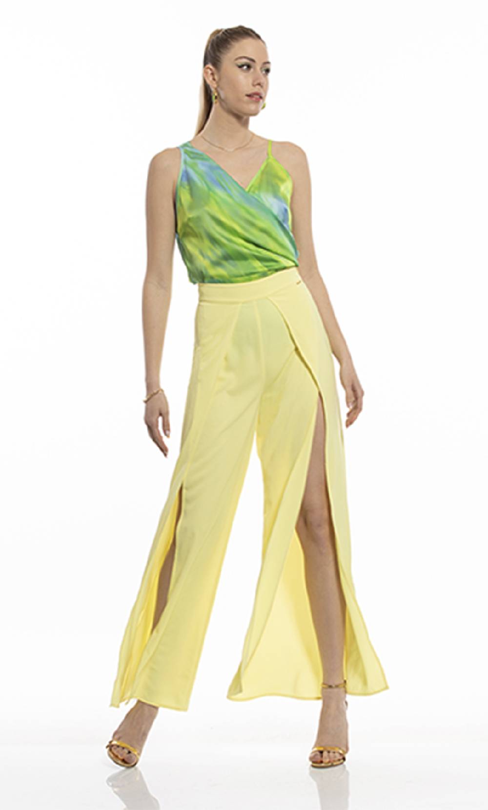 Koralline PANTALONE PALAZZO CON SPACCHI Nuovo