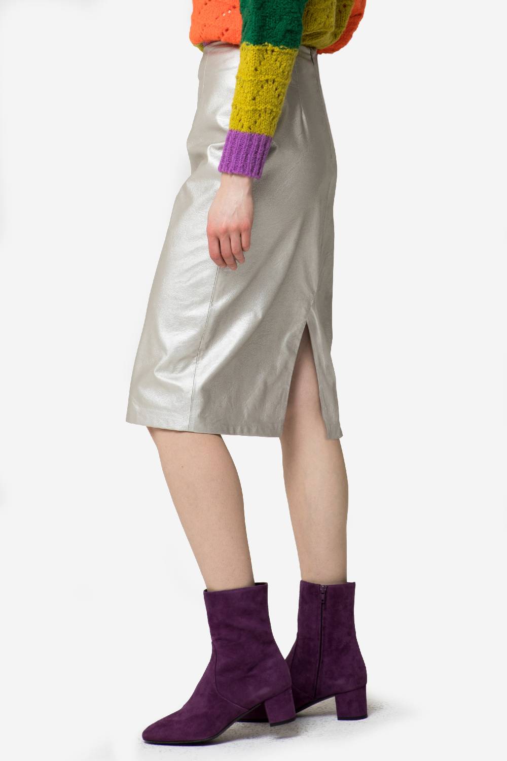Kristina Ti JANE - Eccentric silver eco-leather sheath dress Moda