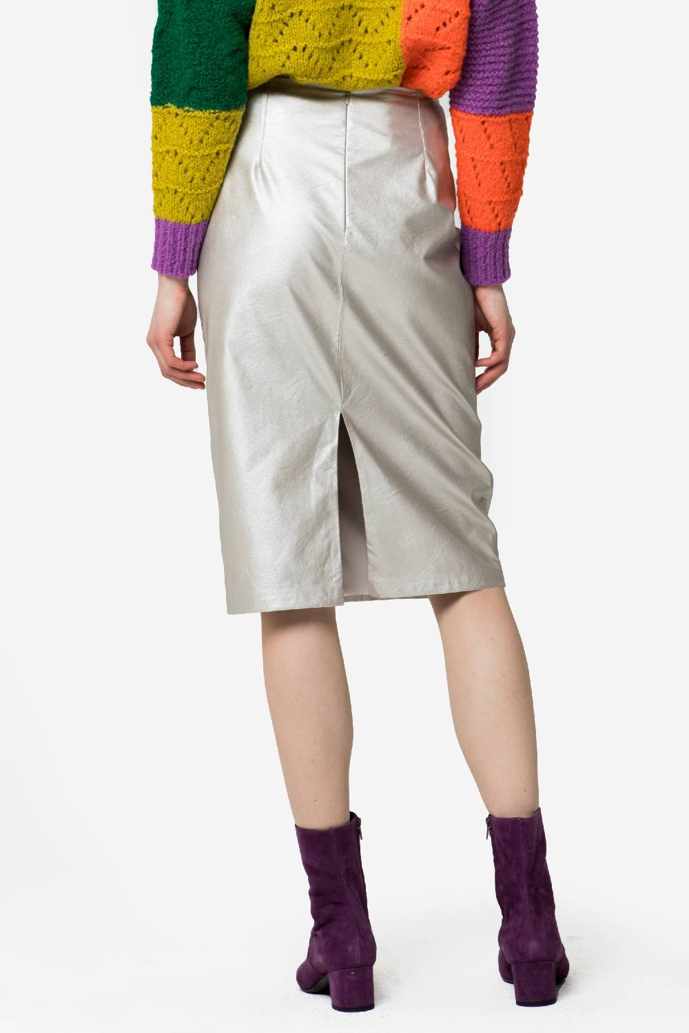 Kristina Ti JANE - Eccentric silver eco-leather sheath dress Moda