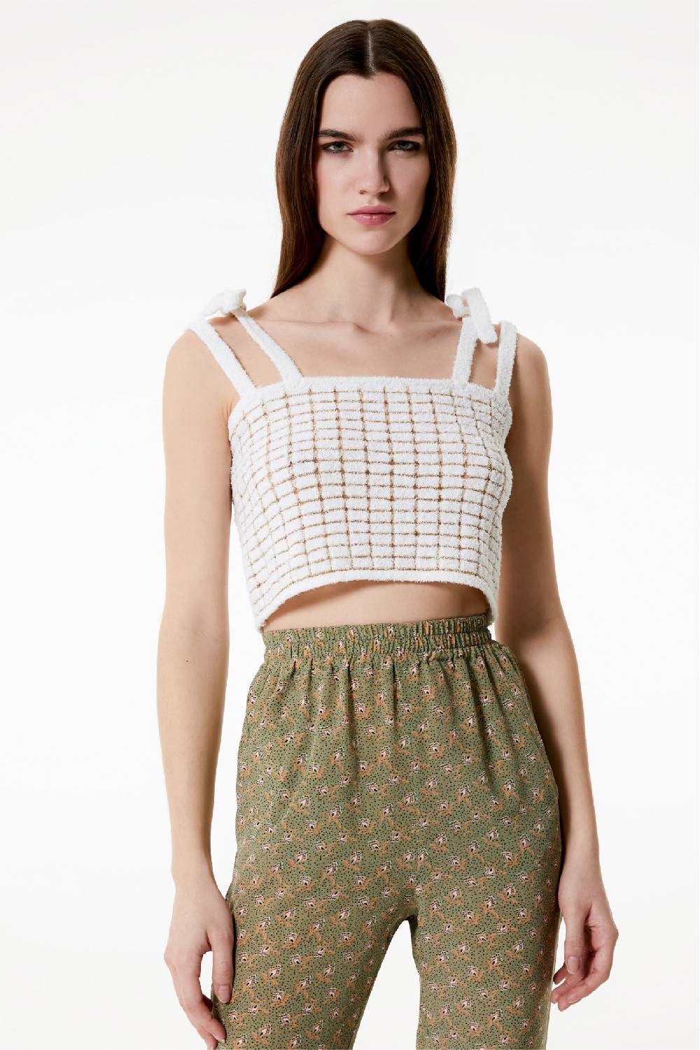 Kristina Ti GIULIA - Crop top with shoulder pads Goldy Pezzi Unici