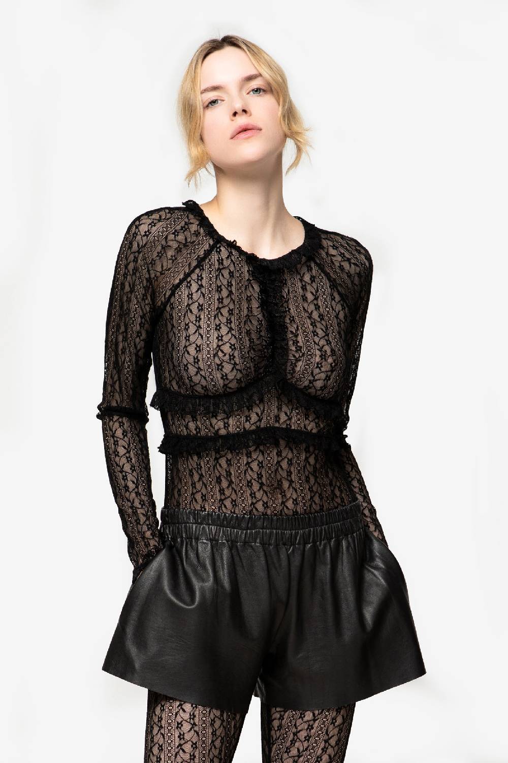 Kristina Ti YVONNE - Undress crew neck lace bodysuit Nuova