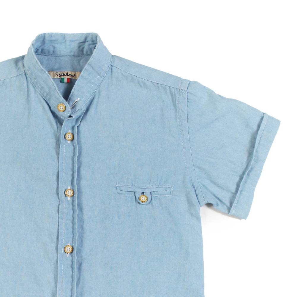 Nupkeet Camicia Collo Coreano Celeste – Tamburo Consegna Veloce