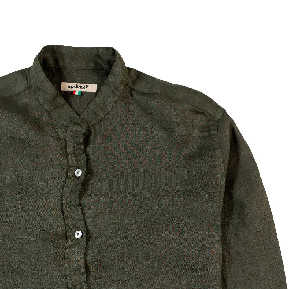 Nupkeet Camicia coreana lino verde militare Catanzaro I Più Venduti