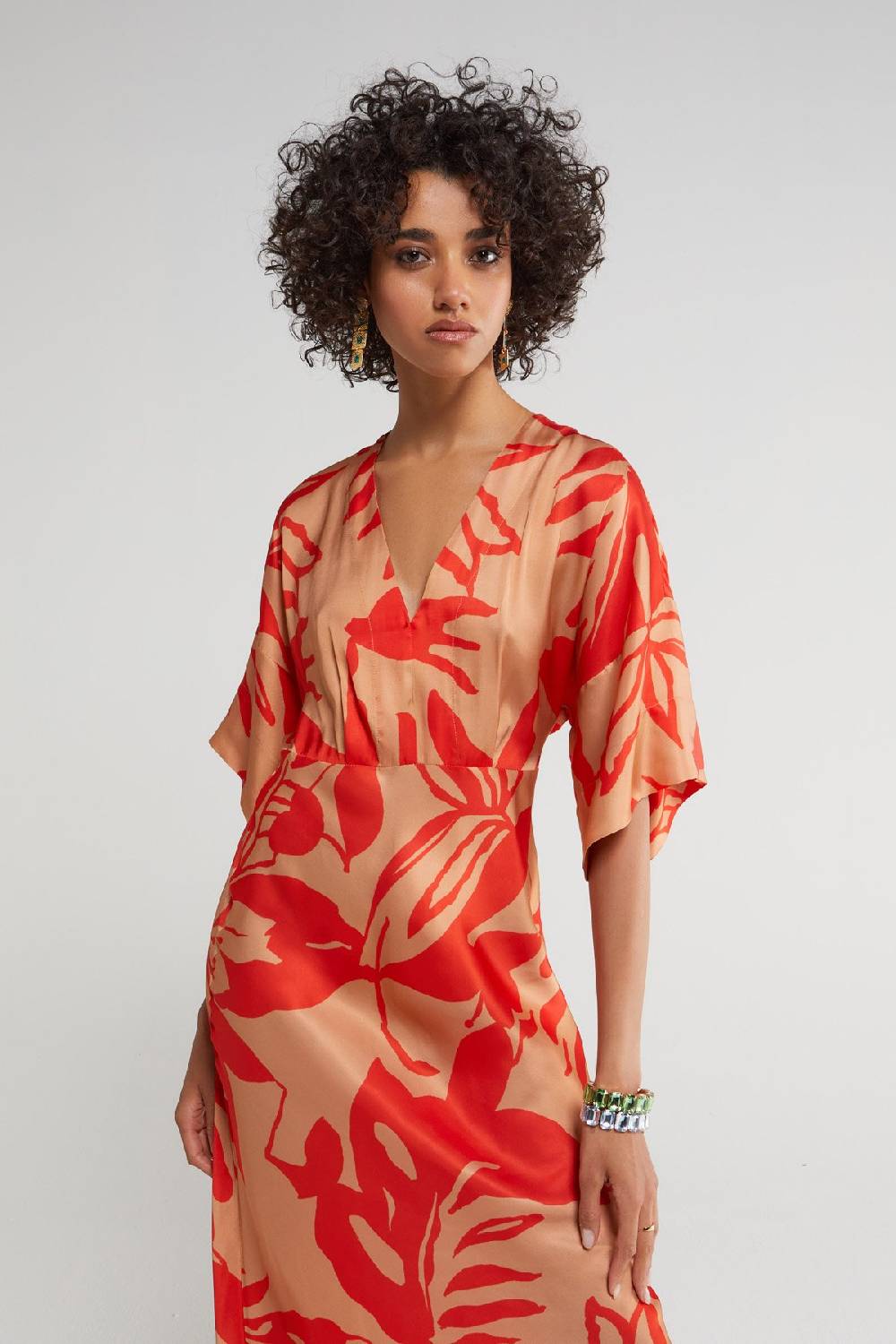 ottod'Ame Printed viscose V-neck long dress Moda