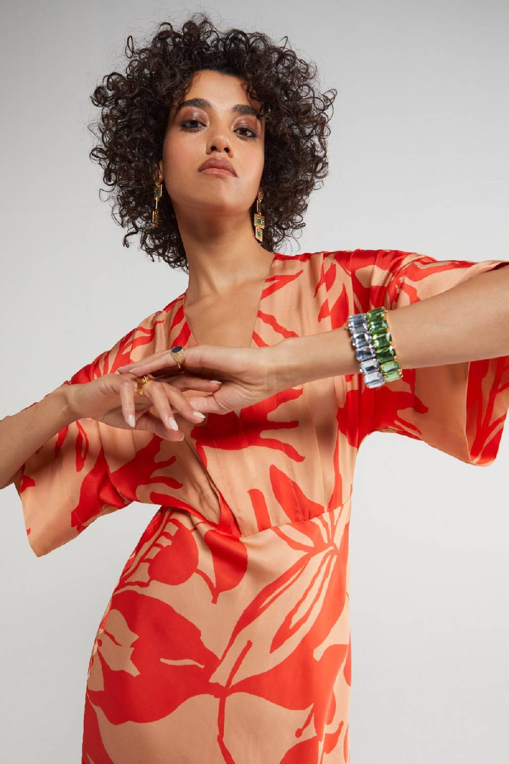 ottod'Ame Printed viscose V-neck long dress Moda