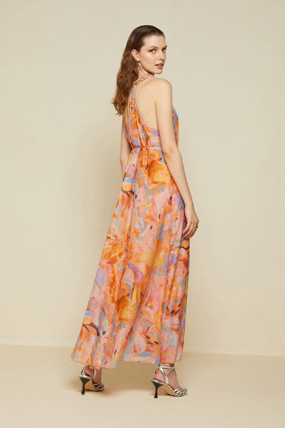 ottod'Ame Silk blend long dress with foulard neckline Sconto
