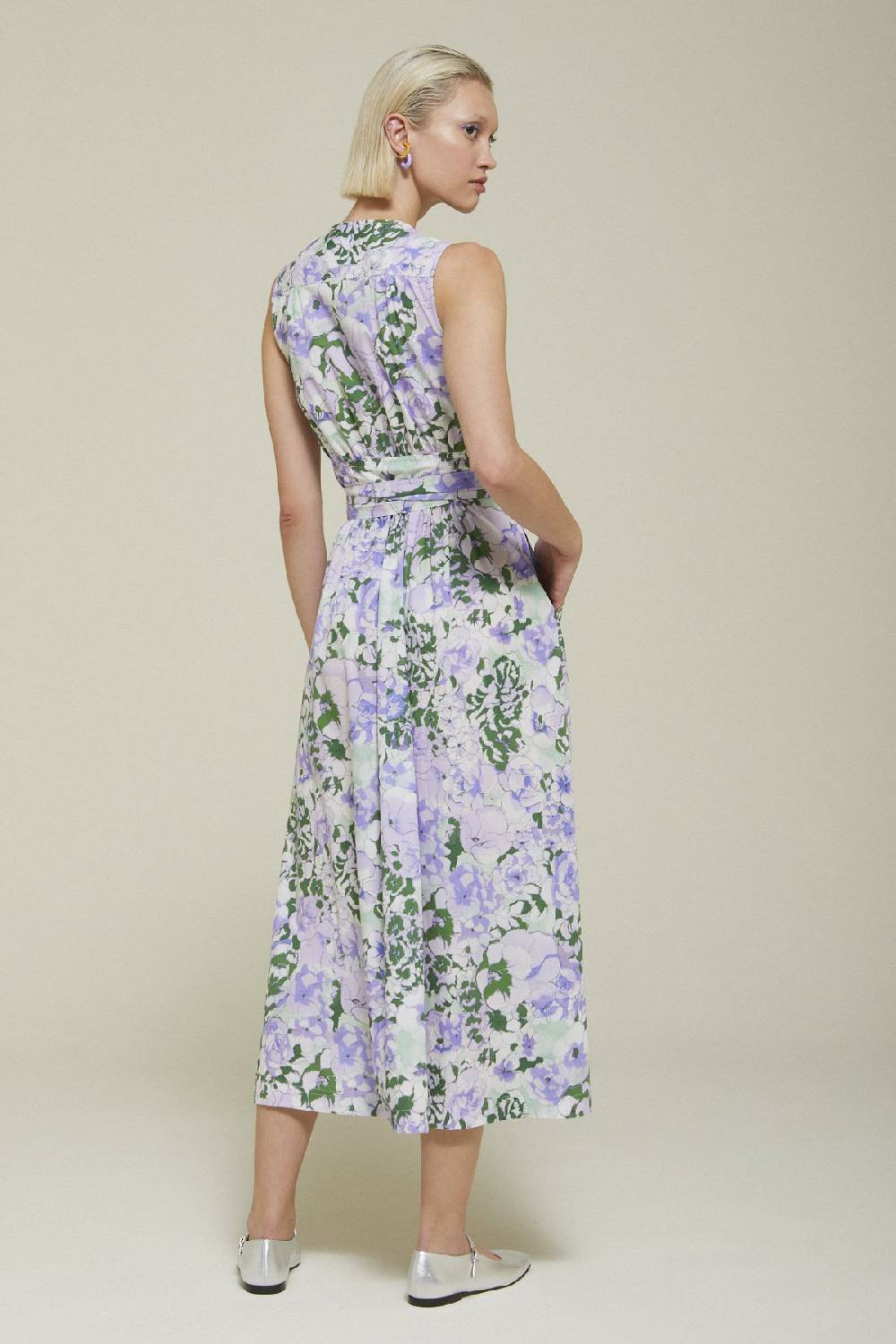 ottod'Ame Printed cotton long dress with criss-cross neckline Saldi Di Fabbrica
