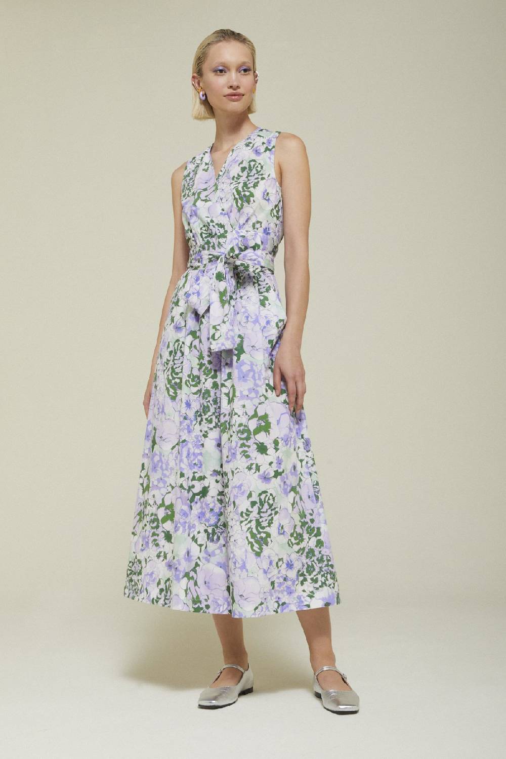 ottod'Ame Printed cotton long dress with criss-cross neckline Saldi Di Fabbrica