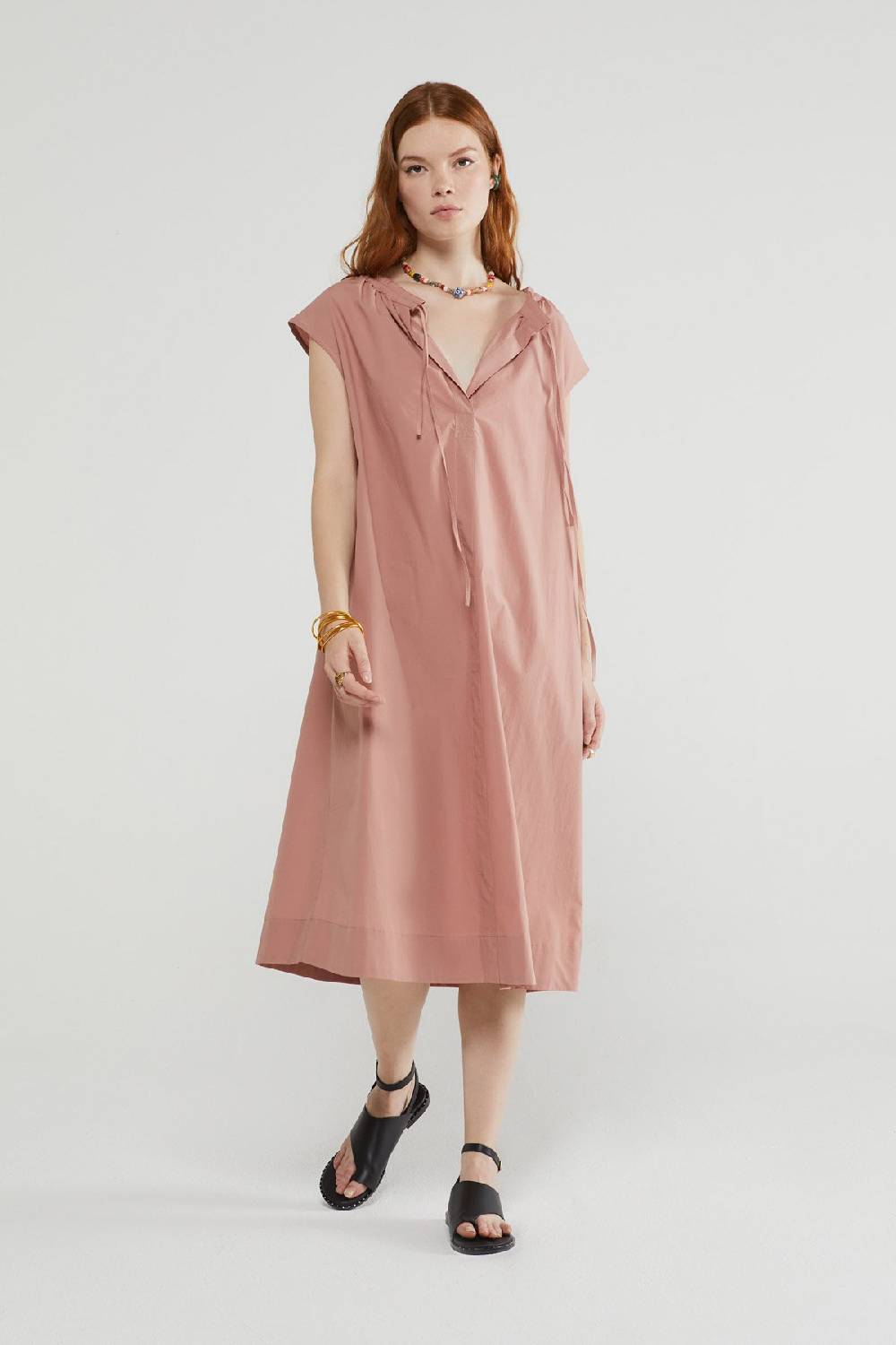 ottod'Ame Poplin midi dress with drawstring Soddisfazione Garantita