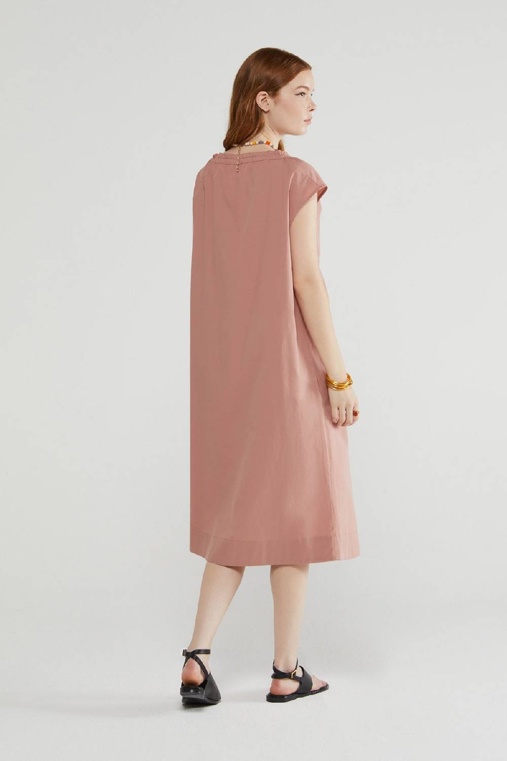 ottod'Ame Poplin midi dress with drawstring Soddisfazione Garantita