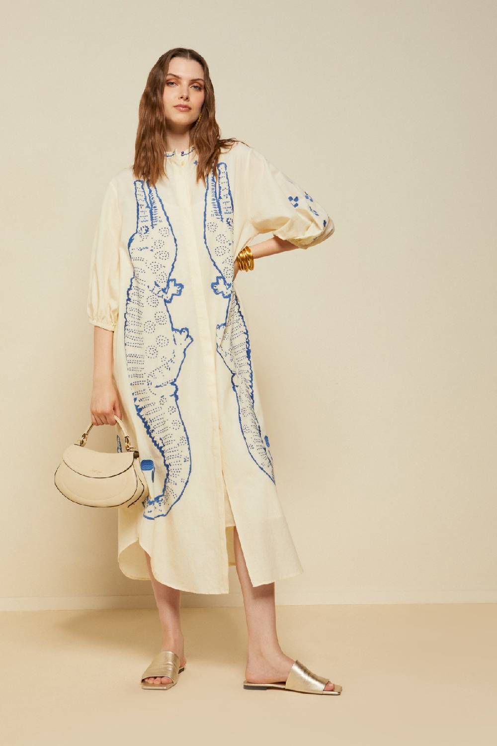 ottod'Ame Cotton kaftan long dress with embroidery Shopping Online