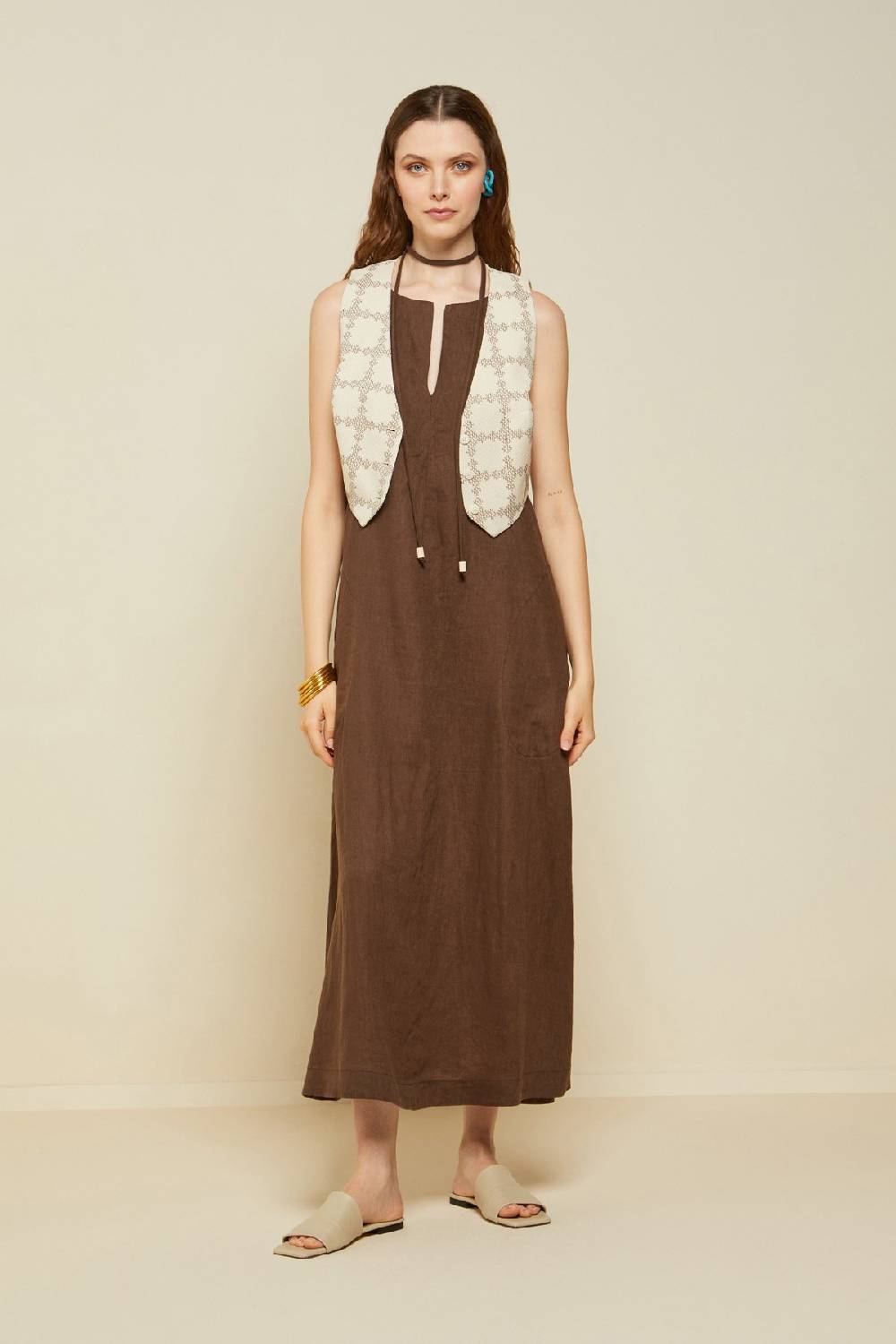 ottod'Ame Linen long dress with belt Saldi