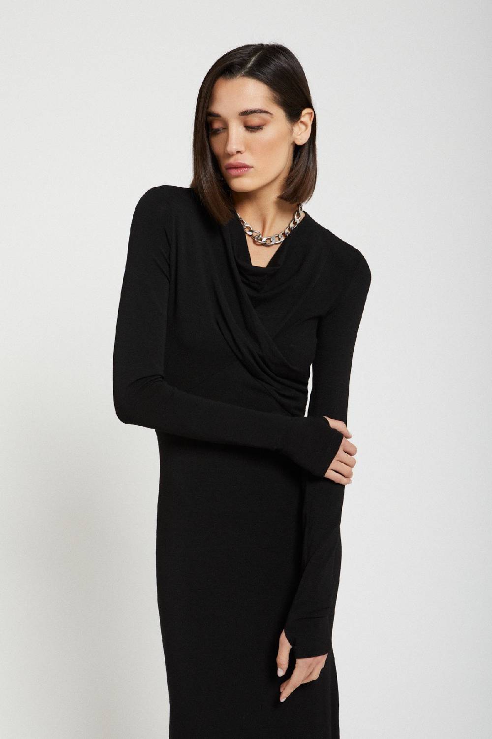 ottod'Ame Viscose long dress with pleats on the neck Italia