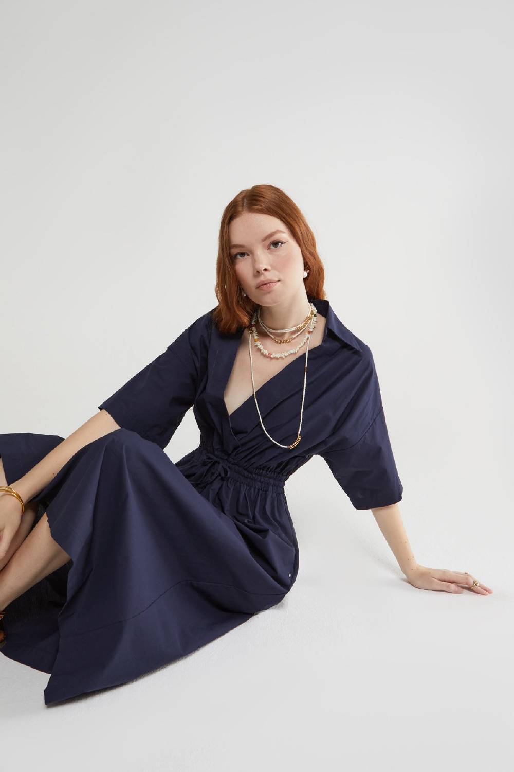 ottod'Ame Poplin midi dress with drawstring Vendita