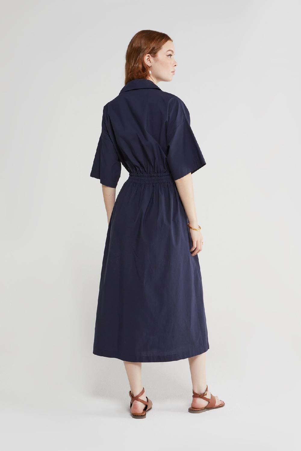 ottod'Ame Poplin midi dress with drawstring Vendita