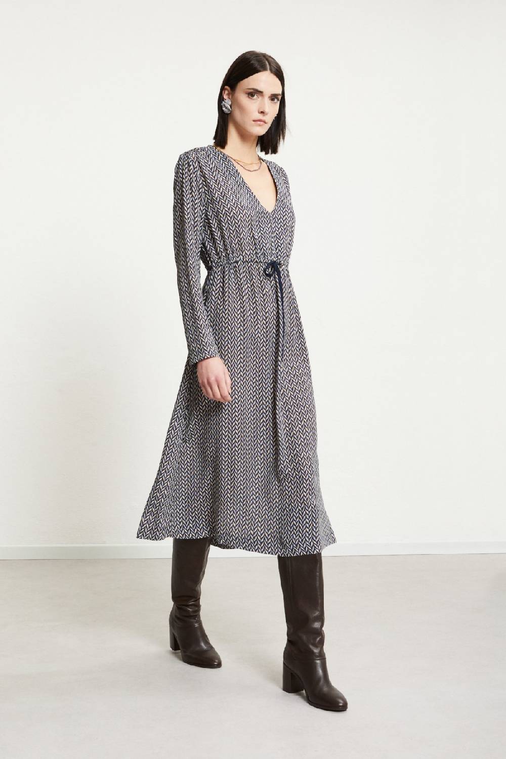 ottod'Ame Viscose midi dress with drawstring Consegna Veloce