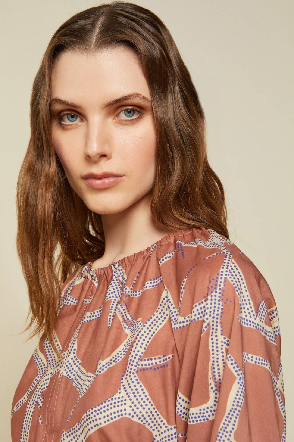 ottod'Ame Printed cotton long dress with porthole Saldi