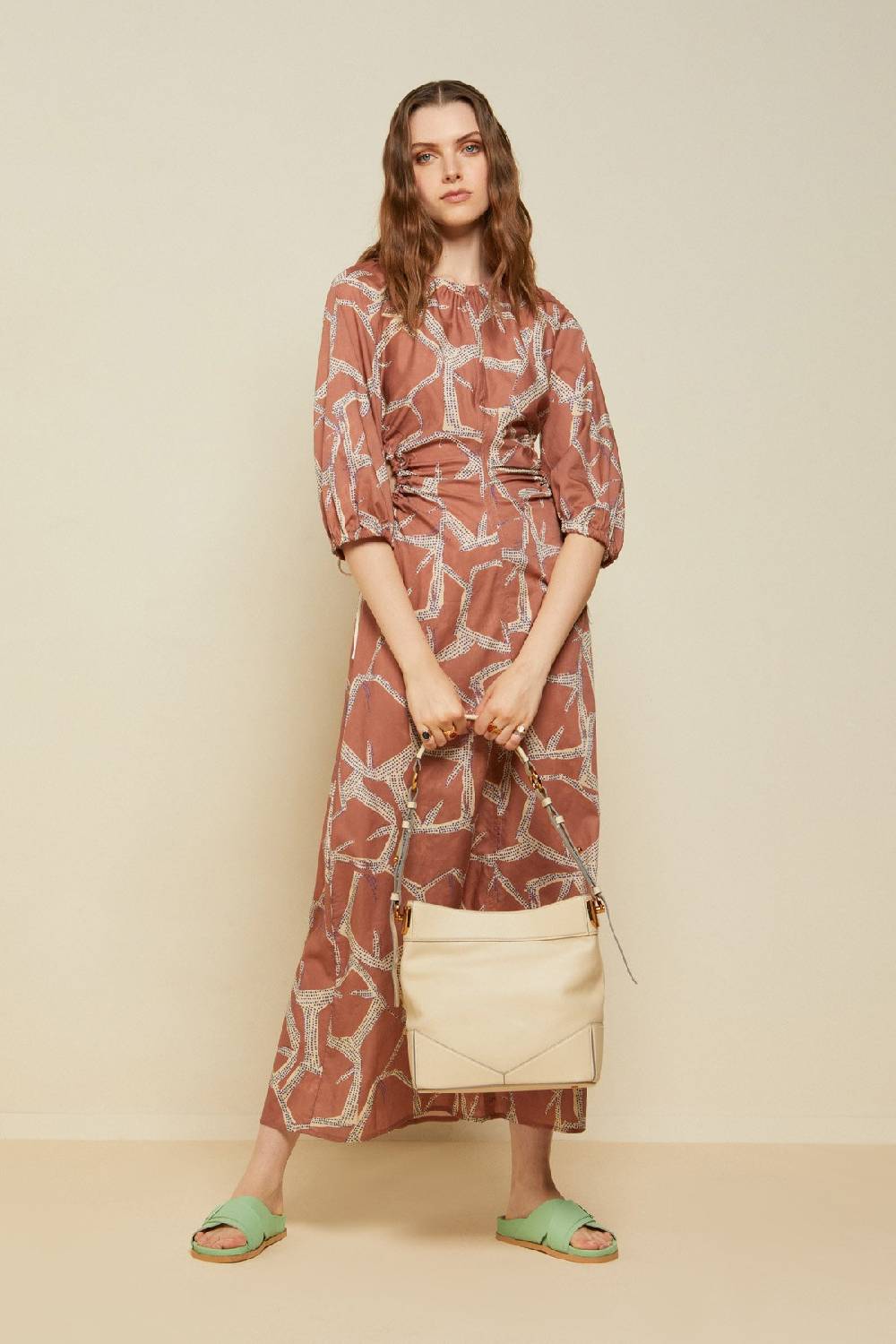 ottod'Ame Printed cotton long dress with porthole Saldi