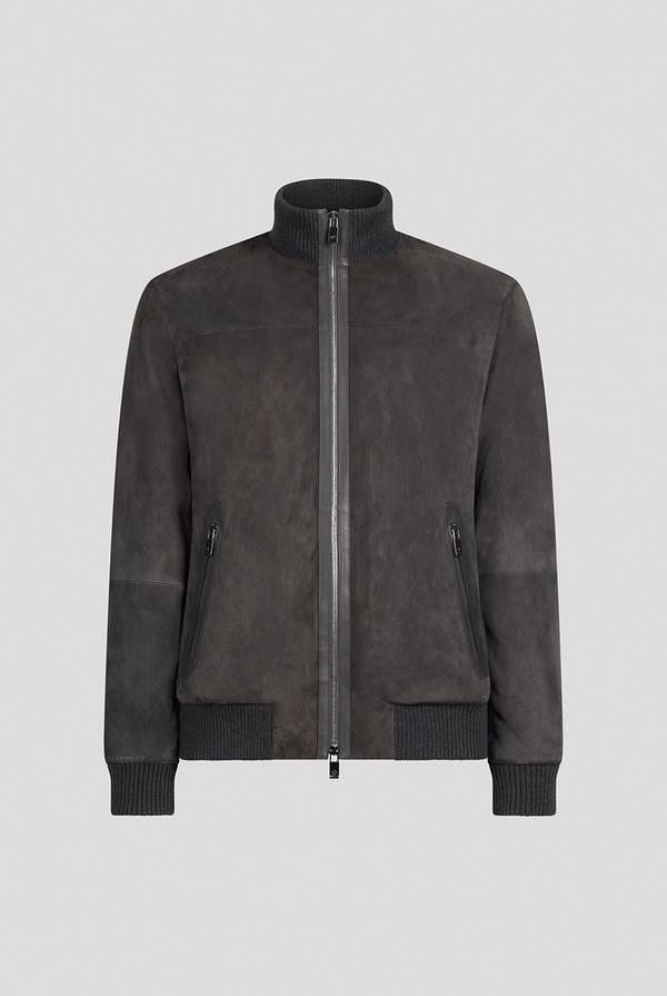 Pal Zileri Bomber in suede antracite con finiture in maglia