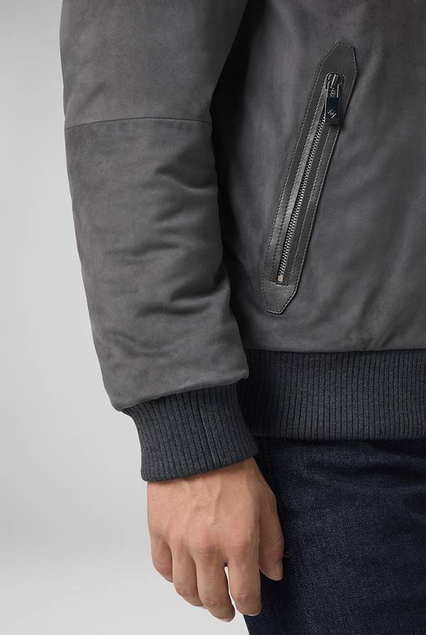 Pal Zileri Bomber in suede antracite con finiture in maglia Vendita Calda