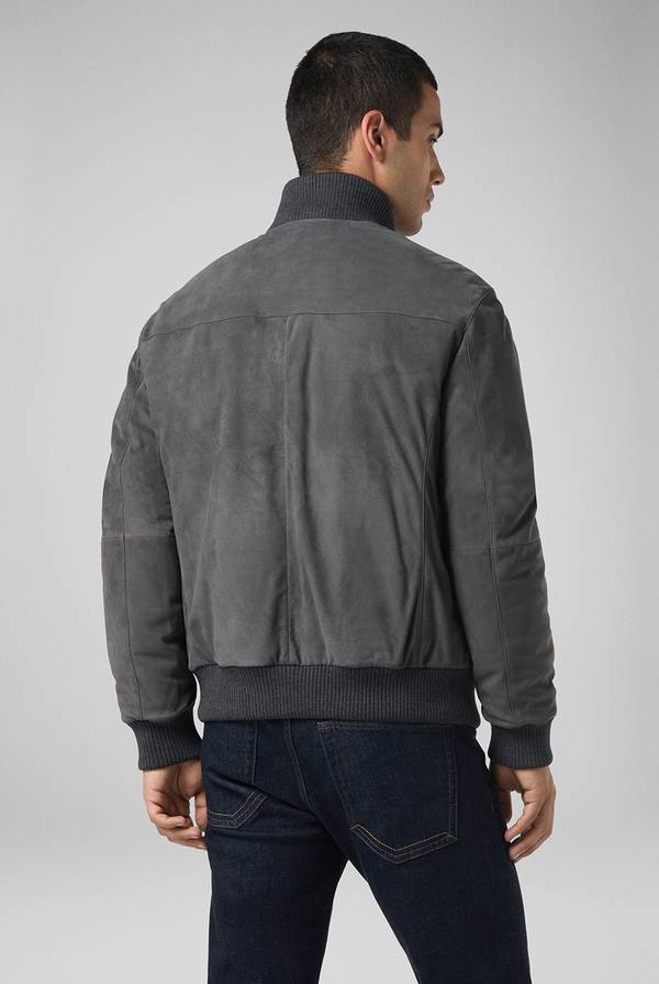 Pal Zileri Bomber in suede antracite con finiture in maglia Vendita Calda
