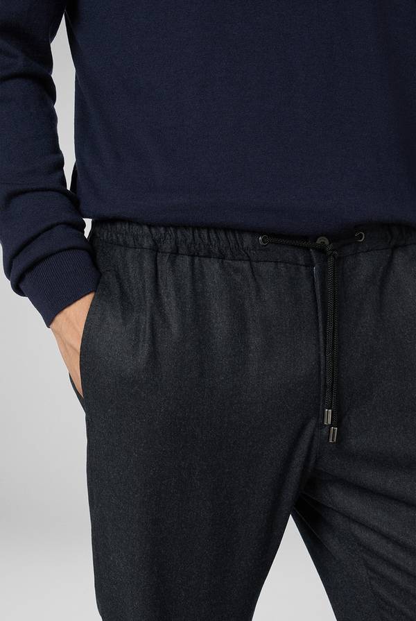 Pal Zileri Pantaloni in pura lana grigio antracite con coulisse regolabile Shopping Online