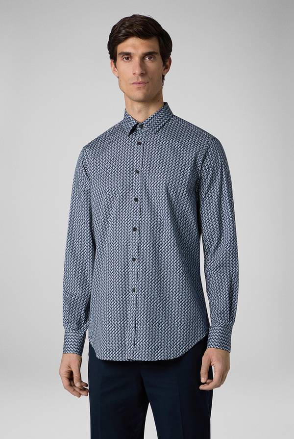 Pal Zileri Camicia in cotone stampato nei toni del blu Offerte stagionali