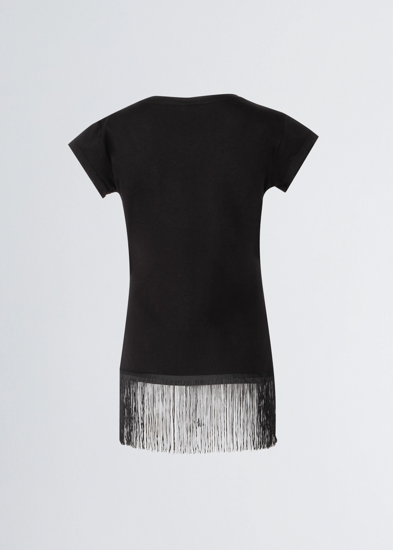 Paola T. T-shirt in cotone stretch con frange Promozione