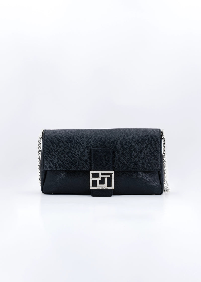 Paola T. Baguette medium in pelle morbida con dettagli argento Nuova