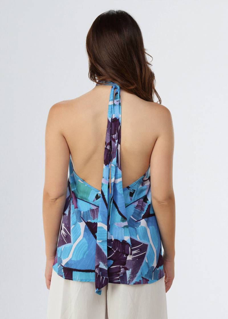 Paola T. Blusa in viscosa stampa Palm Blue Hotsell