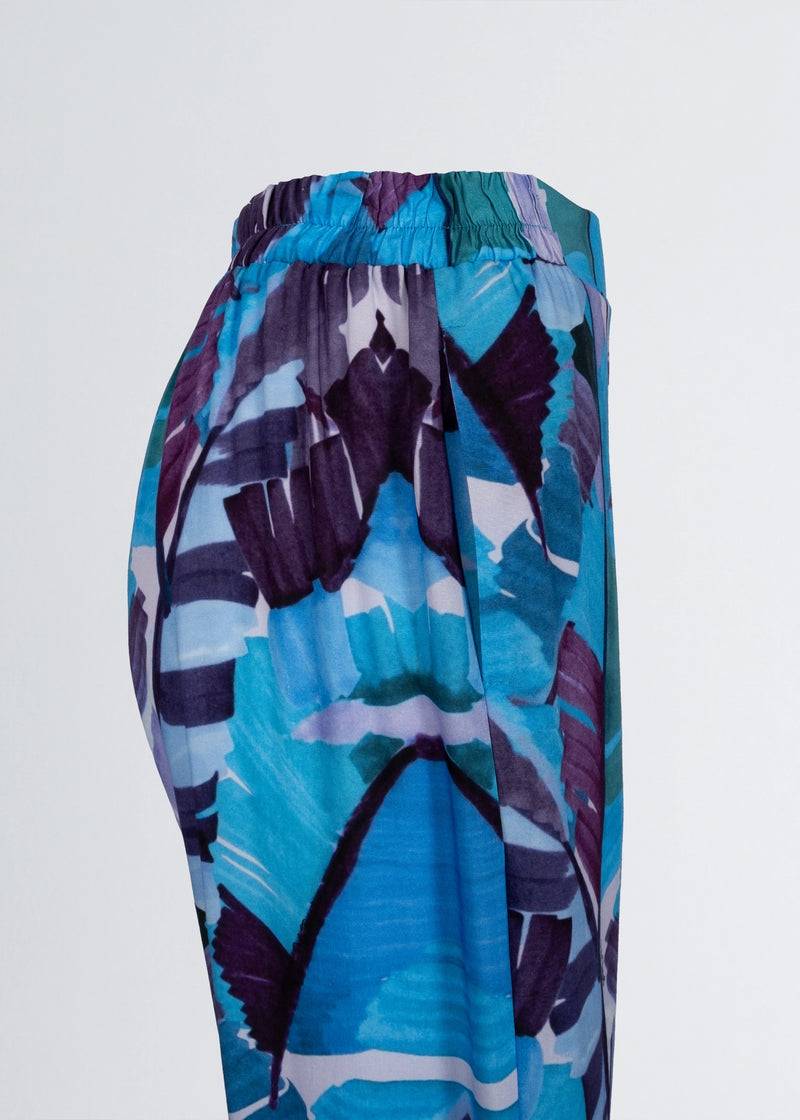 Paola T. Pantalone palazzo in viscosa stampa palm Vendita Calda