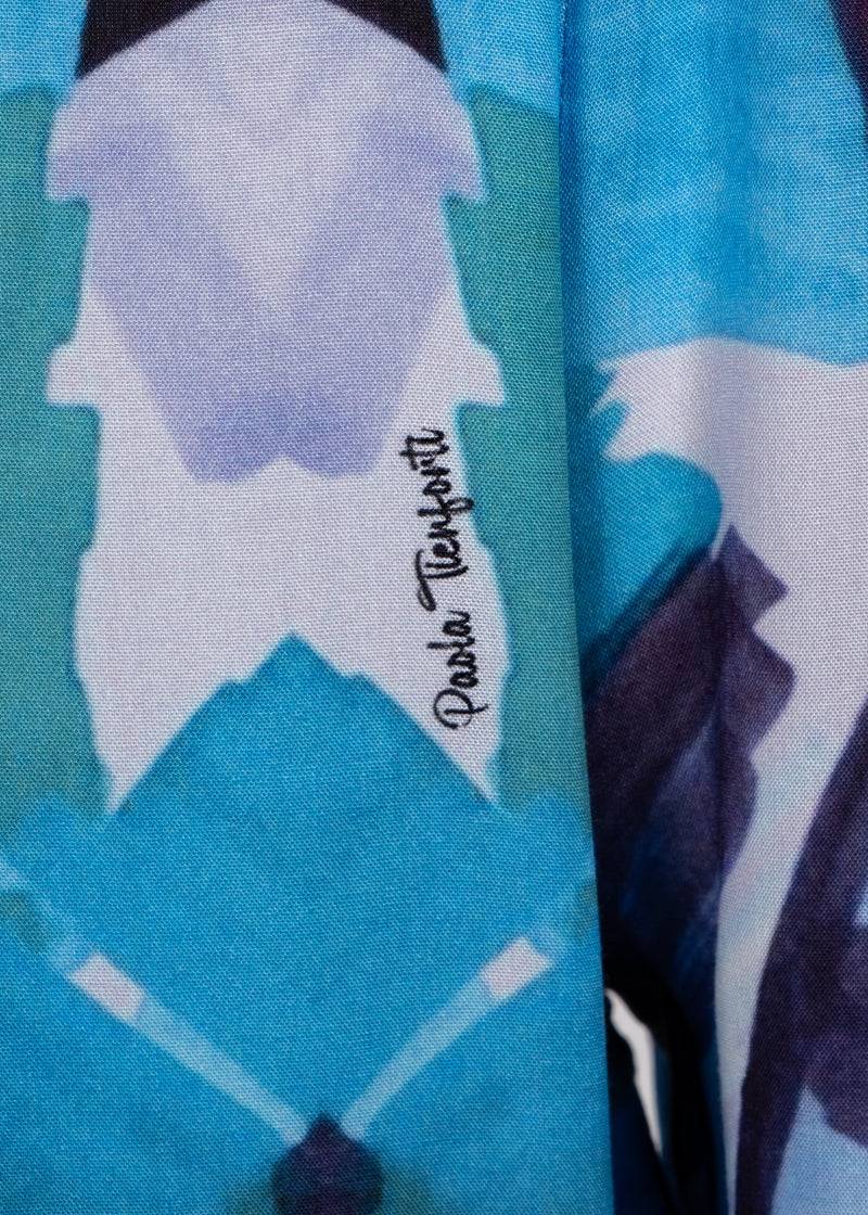 Paola T. Pantalone palazzo in viscosa stampa palm Vendita Calda