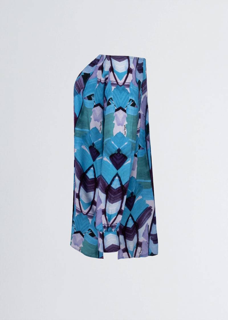 Paola T. Camicia in viscosa stampa Palm Blue Vendita Economica