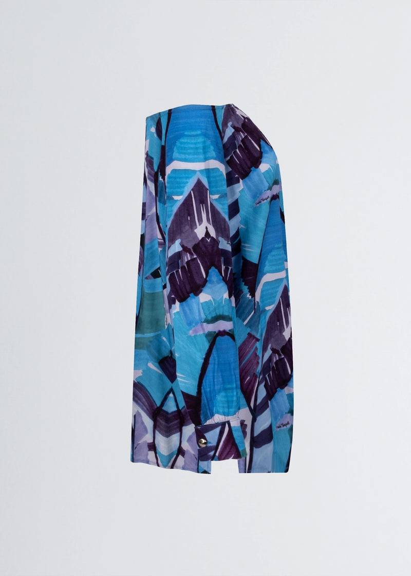 Paola T. Camicia in viscosa stampa Palm Blue Vendita Economica