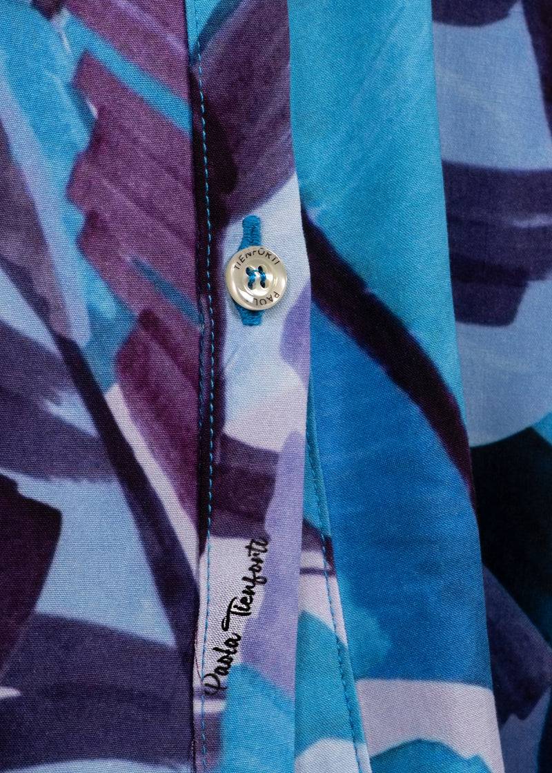 Paola T. Camicia in viscosa stampa Palm Blue Vendita Economica
