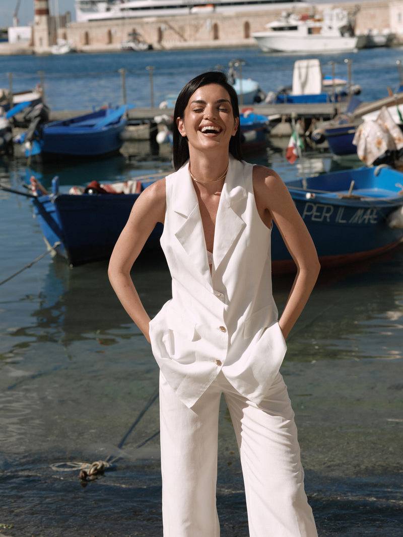 Paola T. Gilet in lino e viscosa Nuova