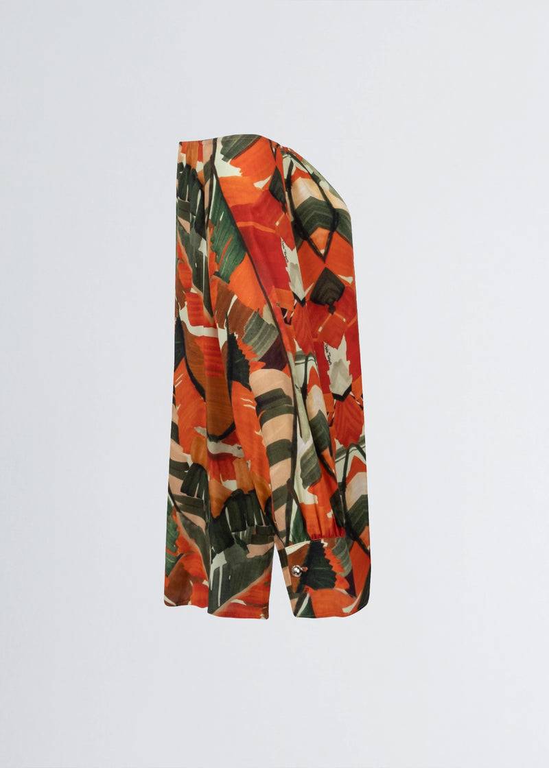 Paola T. Camicia in viscosa stampa Palm Orange In Linea