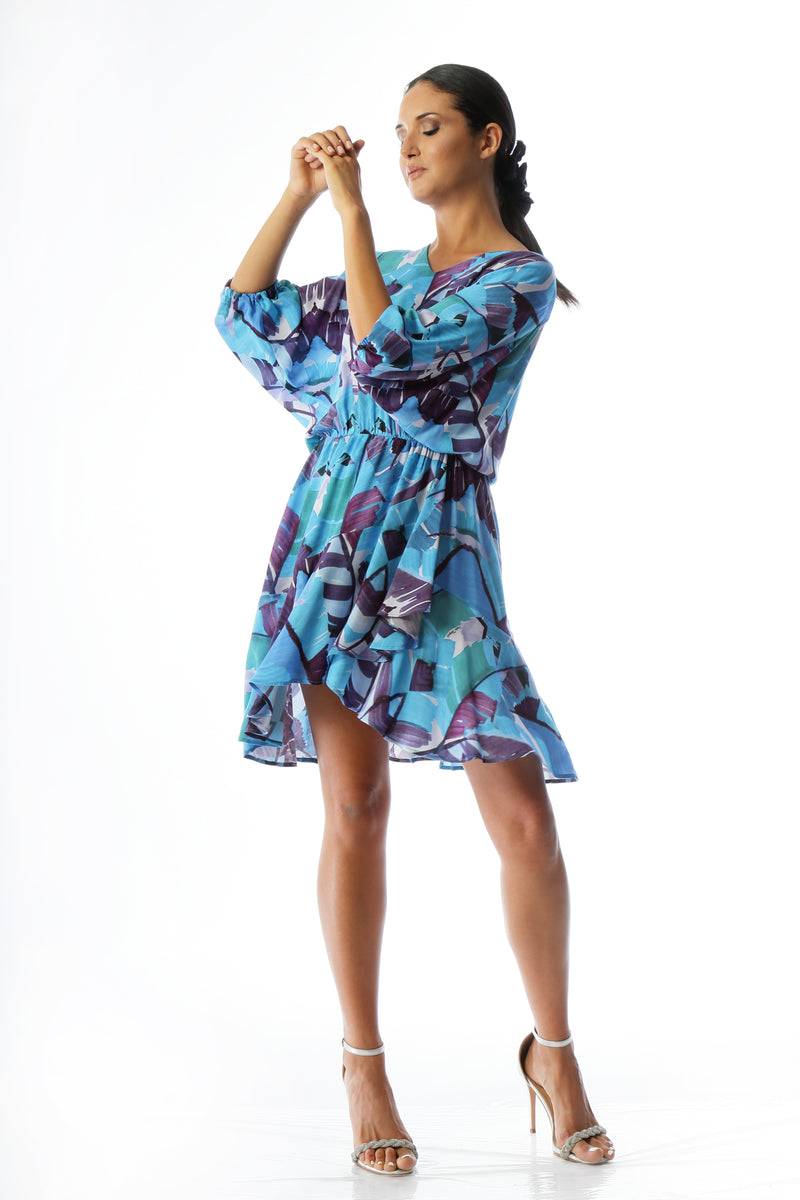 Paola T. Abito in viscosa Palm Blue Soddisfazione Garantita